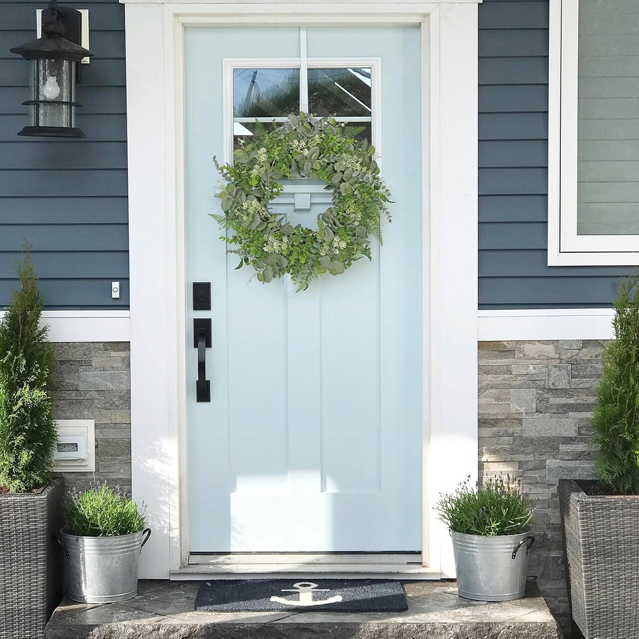 20in Eucalyptus Door Wreath Spring Greenery Wreath Artificial Hanging Foliage Wreath for Front Door Outside All Season Window Mantle Farmhouse Home Decor